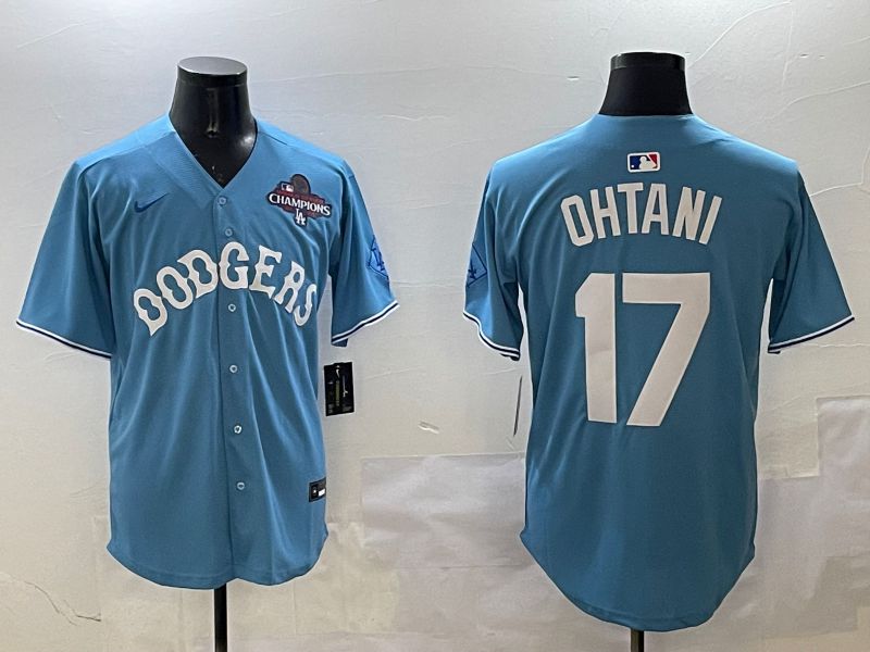 Men Los Angeles Dodgers 17 Ohtani Light Blue Throwback Game 2025 Nike MLB Jersey style 16